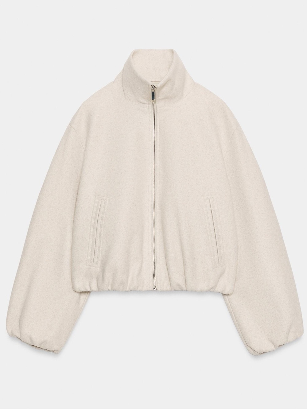 Zara Collection Wool Blend Bomber Jacket Oatmeal Cream Size S